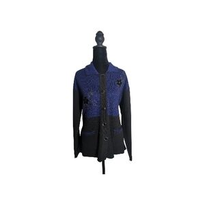 T-C Fashion XL Black Blue Embroidered Floral Cardigan Whimsigoth Dark Cottage